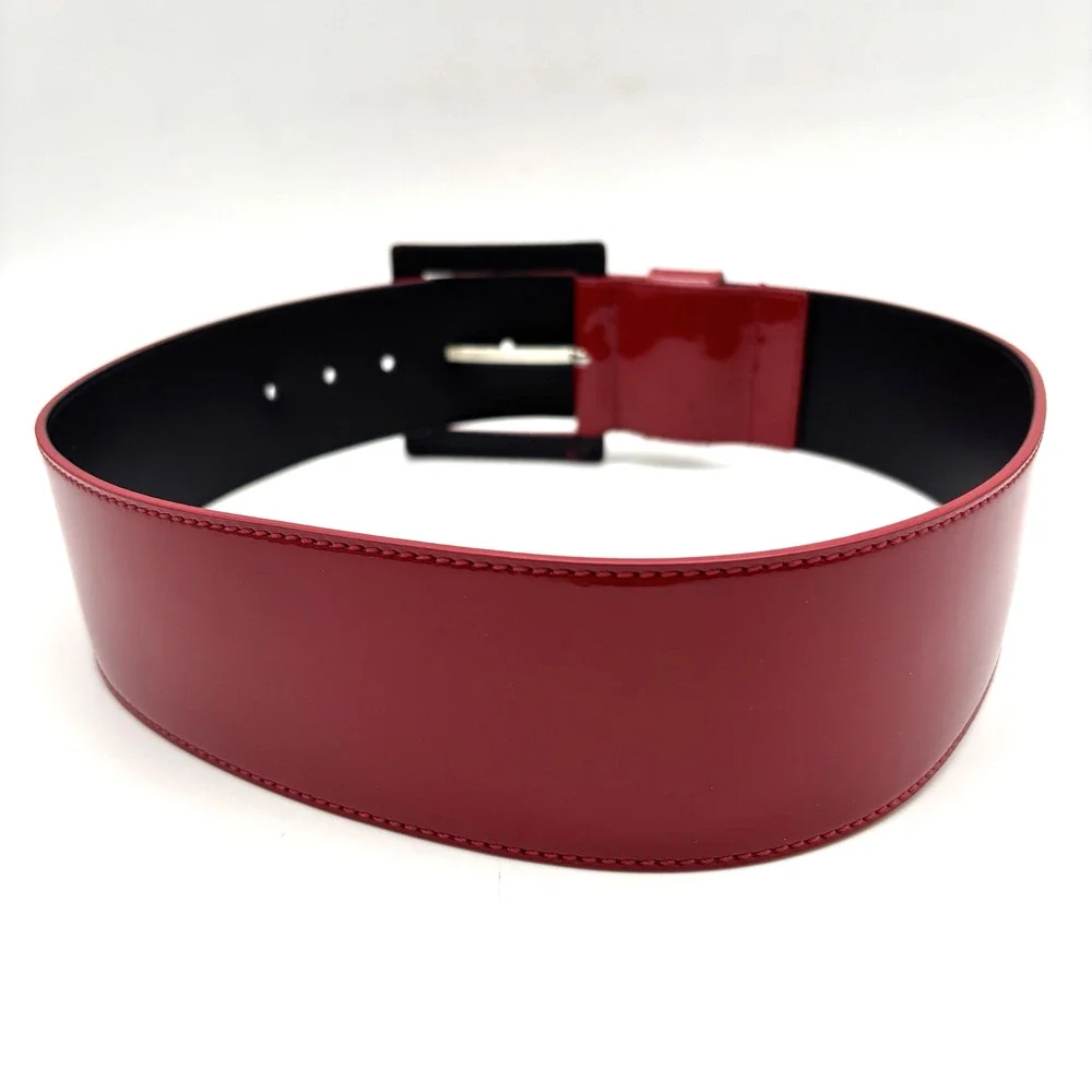 NEW Vtg B-Low the Belt Red Patent Genuine Leather Wide Waist Belt S 28-32